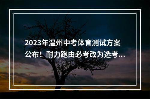 2023年温州中考体育测试方案公布！耐力跑由必考改为选考，总分不变