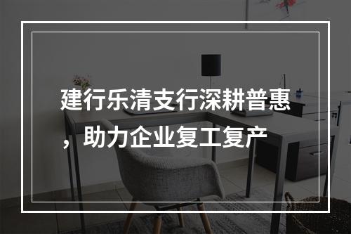 建行乐清支行深耕普惠，助力企业复工复产