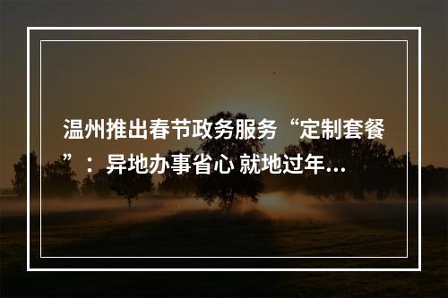 温州推出春节政务服务“定制套餐”：异地办事省心 就地过年安心