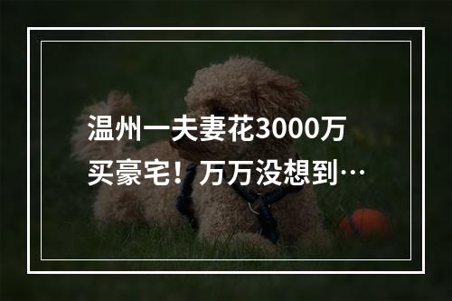 温州一夫妻花3000万买豪宅！万万没想到…