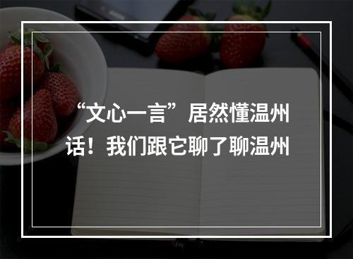 “文心一言”居然懂温州话！我们跟它聊了聊温州