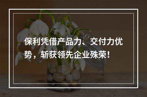 保利凭借产品力、交付力优势，斩获领先企业殊荣！