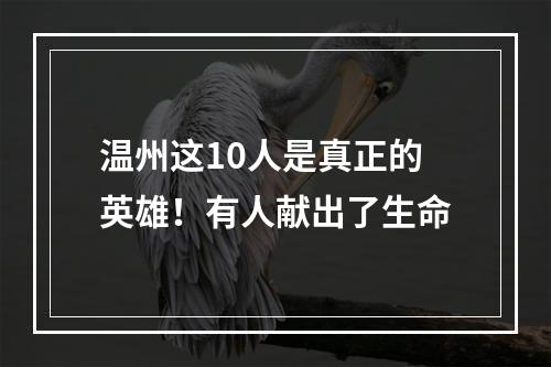 温州这10人是真正的英雄！有人献出了生命