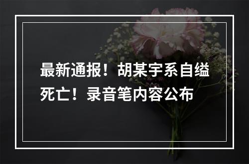 最新通报！胡某宇系自缢死亡！录音笔内容公布