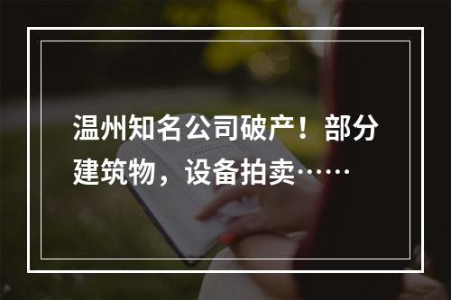 温州知名公司破产！部分建筑物，设备拍卖……