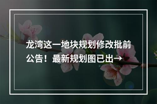 龙湾这一地块规划修改批前公告！最新规划图已出→