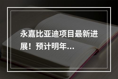 永嘉比亚迪项目最新进展！预计明年...