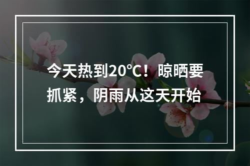 今天热到20℃！晾晒要抓紧，阴雨从这天开始