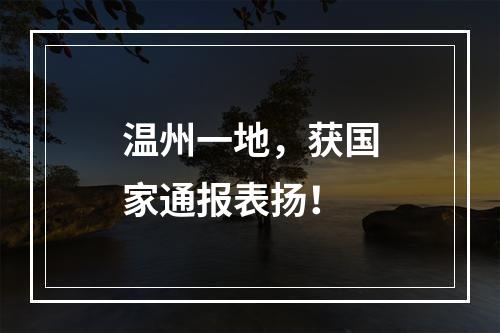 温州一地，获国家通报表扬！