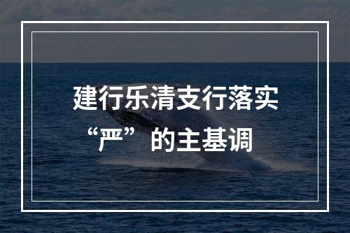 建行乐清支行落实“严”的主基调