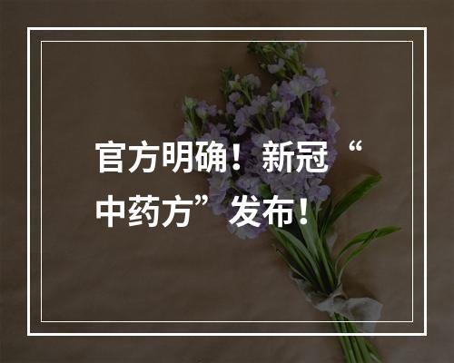 官方明确！新冠“中药方”发布！