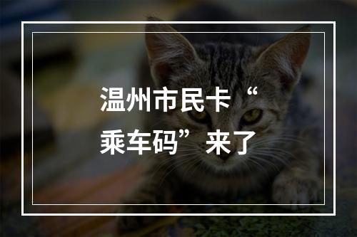 温州市民卡“乘车码”来了