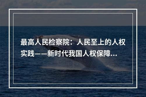最高人民检察院：人民至上的人权实践——新时代我国人权保障取得历史性成就