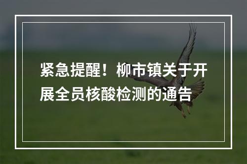 紧急提醒！柳市镇关于开展全员核酸检测的通告