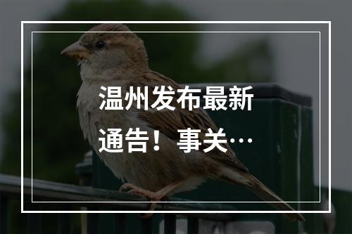 温州发布最新通告！事关…