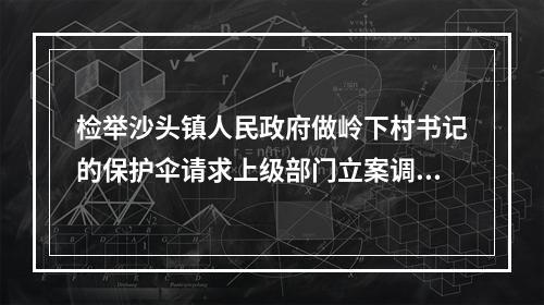 检举沙头镇人民政府做岭下村书记的保护伞请求上级部门立案调查