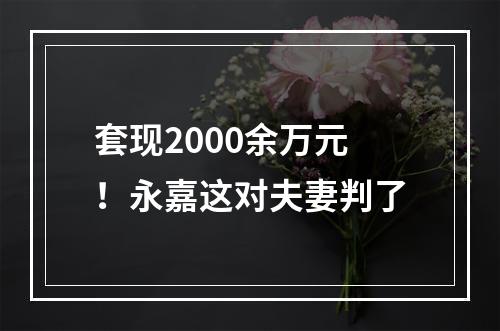 套现2000余万元！永嘉这对夫妻判了
