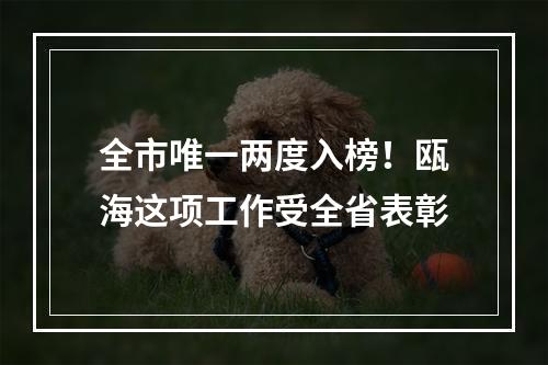 全市唯一两度入榜！瓯海这项工作受全省表彰