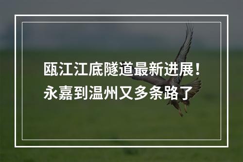 瓯江江底隧道最新进展！永嘉到温州又多条路了