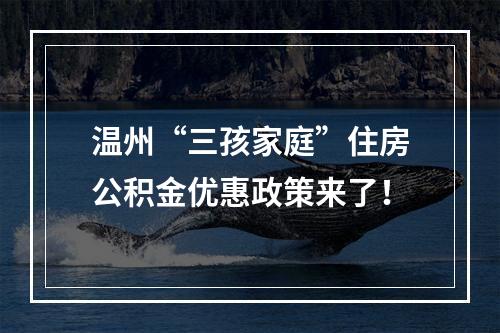 温州“三孩家庭”住房公积金优惠政策来了！