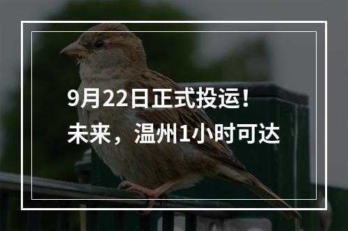 9月22日正式投运！未来，温州1小时可达