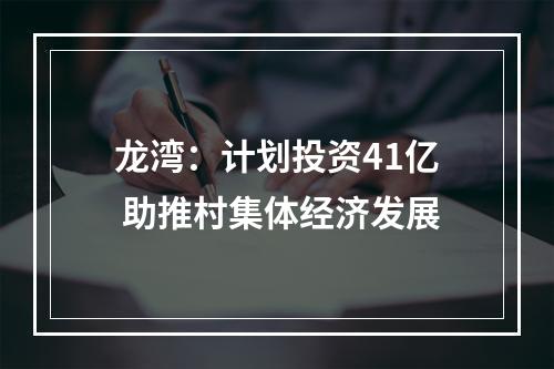 龙湾：计划投资41亿 助推村集体经济发展