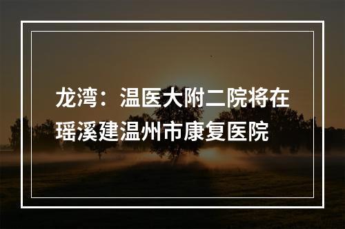 龙湾：温医大附二院将在瑶溪建温州市康复医院
