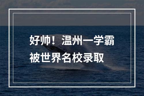 好帅！温州一学霸被世界名校录取