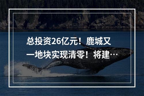总投资26亿元！鹿城又一地块实现清零！将建…
