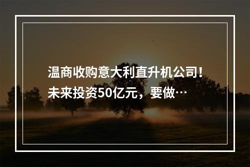 温商收购意大利直升机公司！未来投资50亿元，要做…