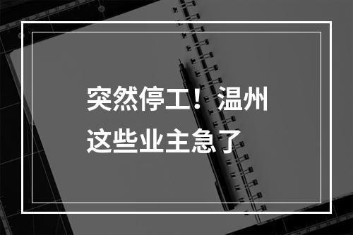 突然停工！温州这些业主急了