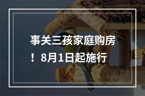 事关三孩家庭购房！8月1日起施行