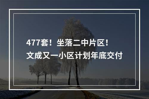 477套！坐落二中片区！文成又一小区计划年底交付