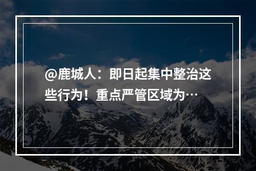 @鹿城人：即日起集中整治这些行为！重点严管区域为…