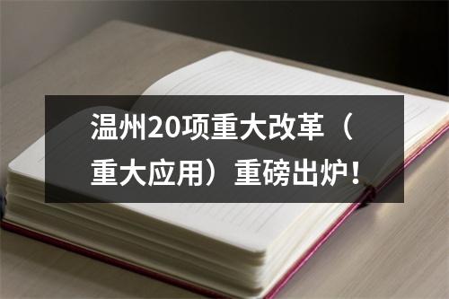温州20项重大改革（重大应用）重磅出炉！