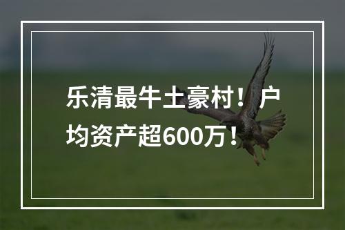 乐清最牛土豪村！户均资产超600万！