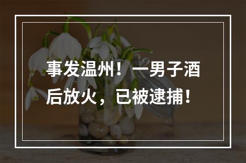 事发温州！一男子酒后放火，已被逮捕！