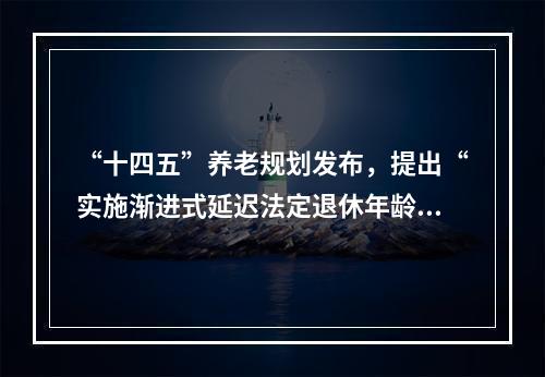 “十四五”养老规划发布，提出“实施渐进式延迟法定退休年龄”
