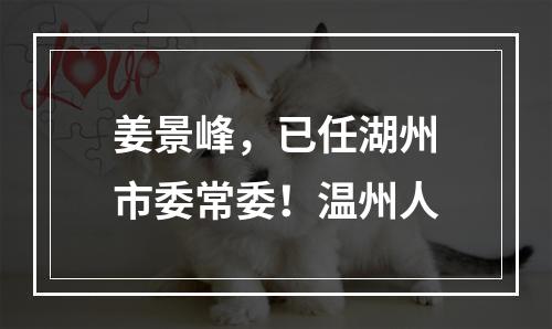 姜景峰，已任湖州市委常委！温州人