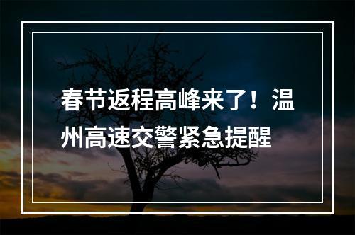 春节返程高峰来了！温州高速交警紧急提醒