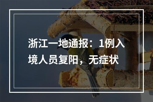 浙江一地通报：1例入境人员复阳，无症状
