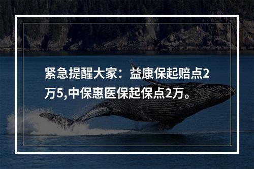 紧急提醒大家：益康保起赔点2万5,中保惠医保起保点2万。