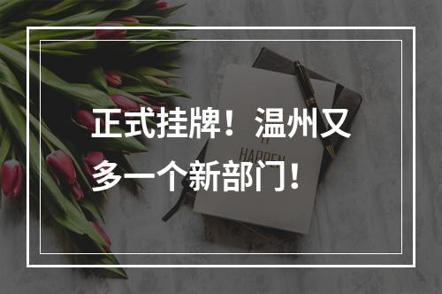 正式挂牌！温州又多一个新部门！
