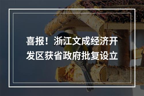 喜报！浙江文成经济开发区获省政府批复设立