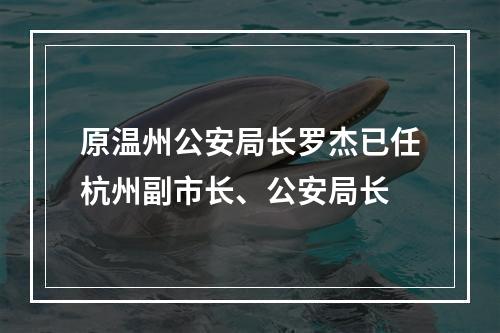 原温州公安局长罗杰已任杭州副市长、公安局长