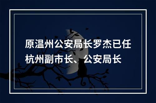 原温州公安局长罗杰已任杭州副市长、公安局长