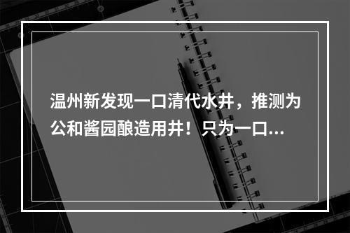温州新发现一口清代水井，推测为公和酱园酿造用井！只为一口鲜，乐清匠人坚持用传...