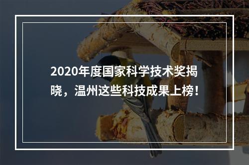 2020年度国家科学技术奖揭晓，温州这些科技成果上榜！