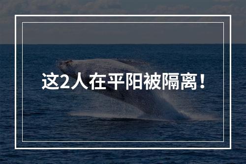 这2人在平阳被隔离！