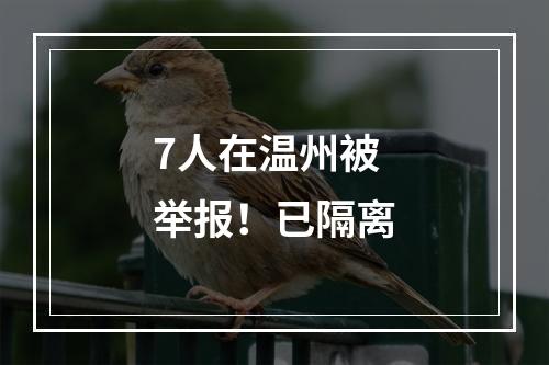 7人在温州被举报！已隔离